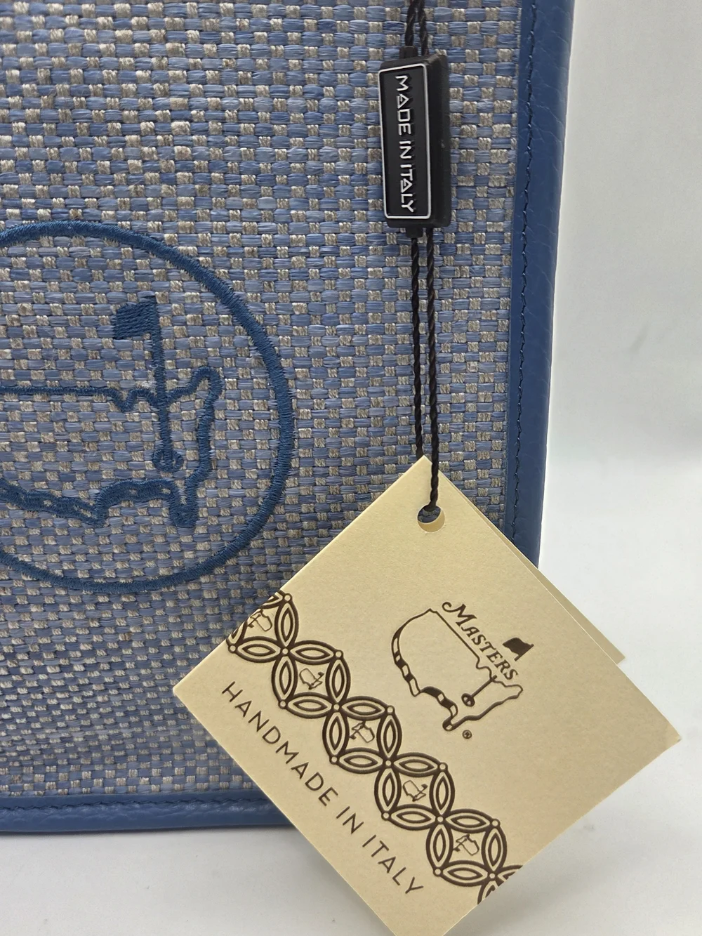 Masters 2026 Handmade Blue Leather Woven Straw Crossbody Purse Bag - Picture 3 of 6